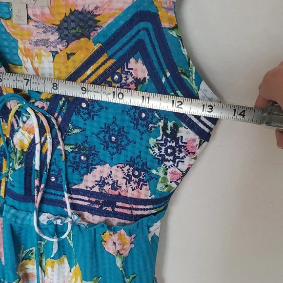 3/35 babydoll Floral Bustier Tank Top Lace up Sz S colorful Romantic - Picture 12 of 12